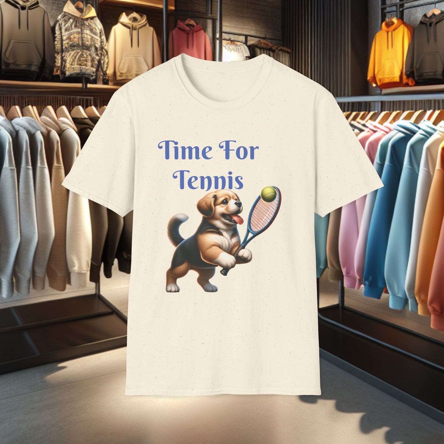 Puppy Playing Tennis Unisex T-Shirt - Time For Tennis