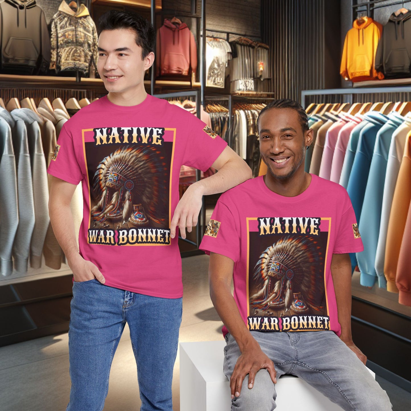 Unisex Cotton Tee - Native War Bonnet -Heavy Cotton Tee-