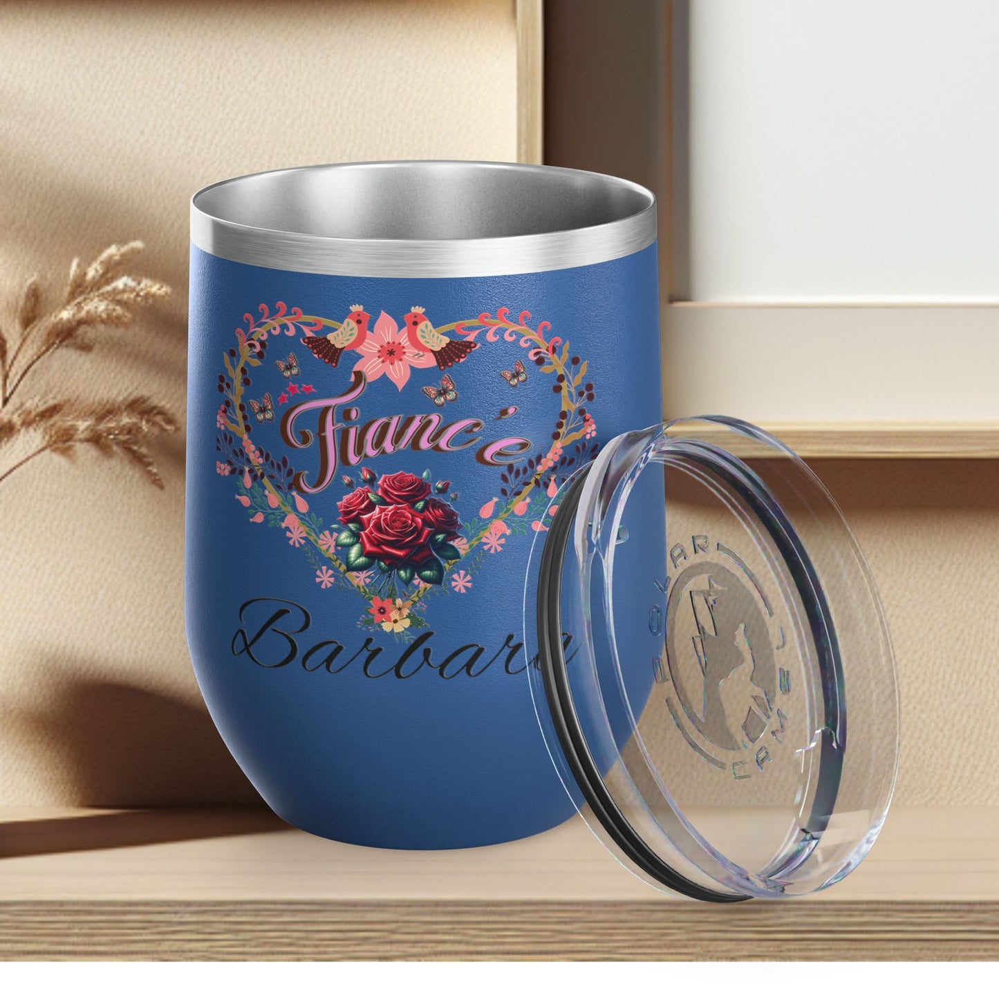 Personalized Fiancé’s Wine Tumbler - 12oz Floral Heart Design