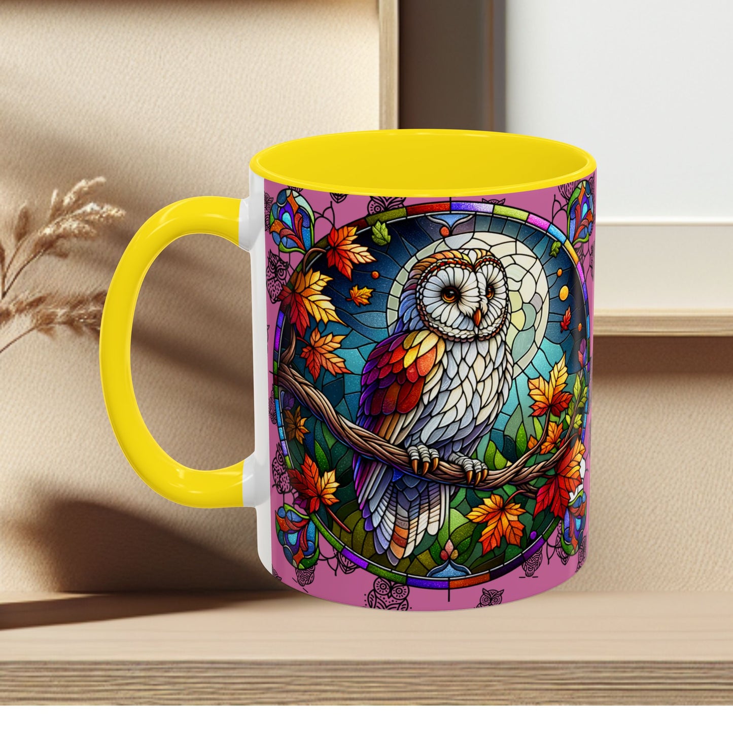 Coffee Mug -Colorful Stain Glass Owl Design