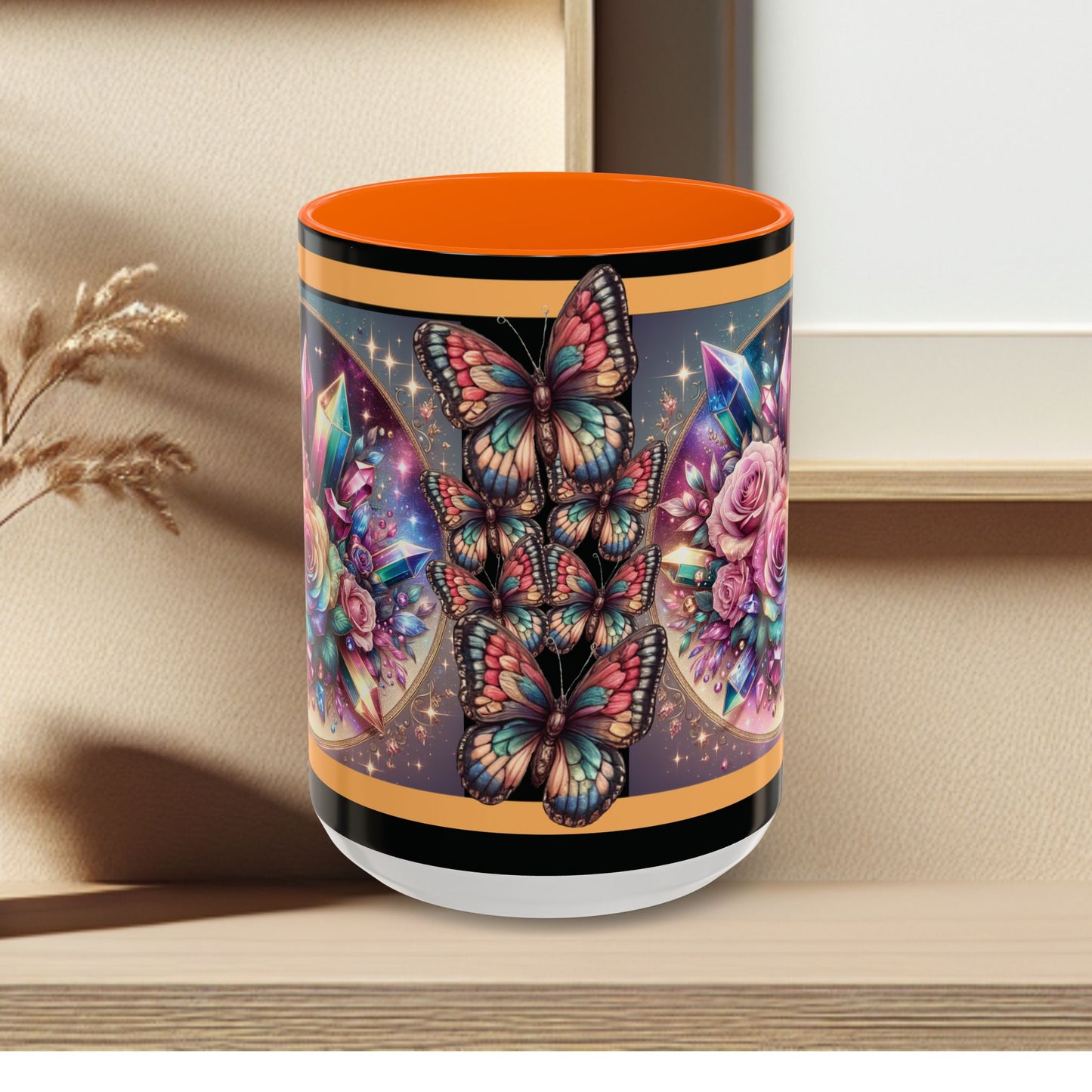 Coffee Mug Butterflys and Flowers