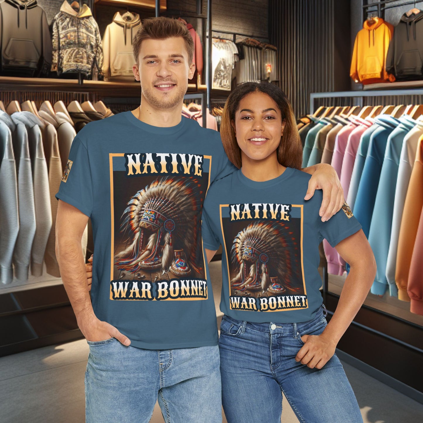 Unisex Cotton Tee - Native War Bonnet -Heavy Cotton Tee-