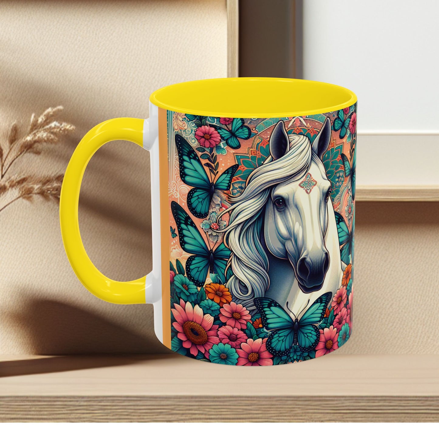 Coffee Mug Horses, Flowers, and Butterflies Mug