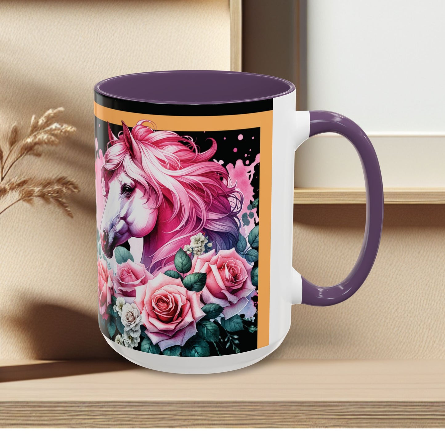 Coffee Mug Horses in Flowers 11oz 15oz
