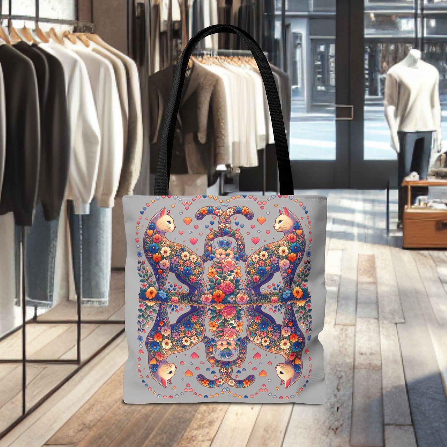 Mosaic Loving Cat Light Gray Tote Bag (AOP)