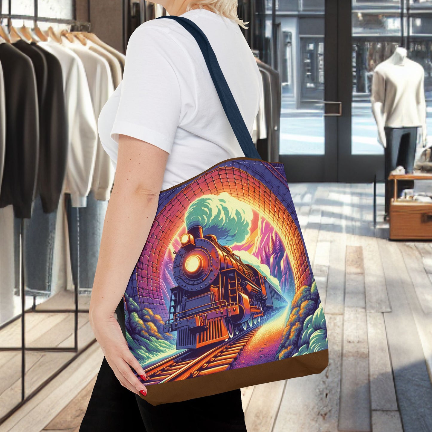Steam Locomotive Tote Bag (AOP)- Vintage Train Tunnel Design