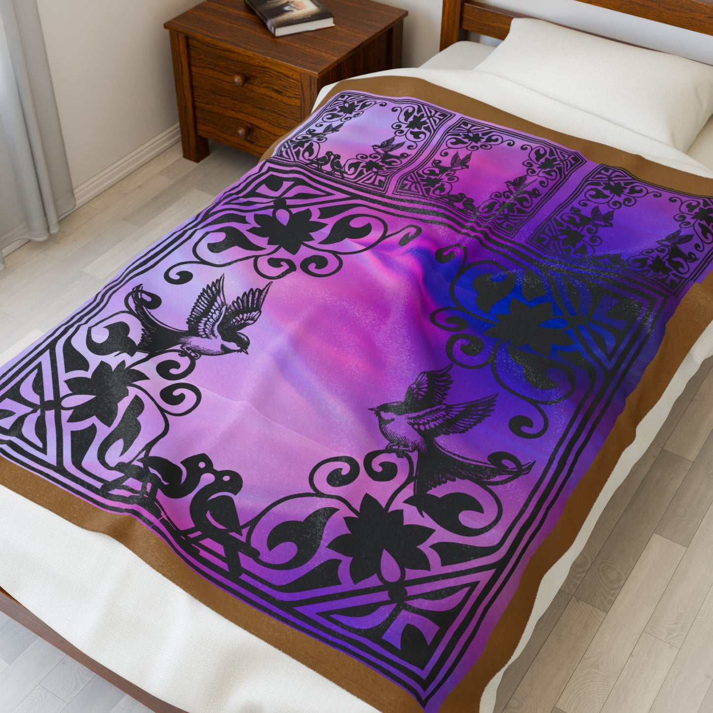 Plush Blanket - Caged Birds and Golden Border