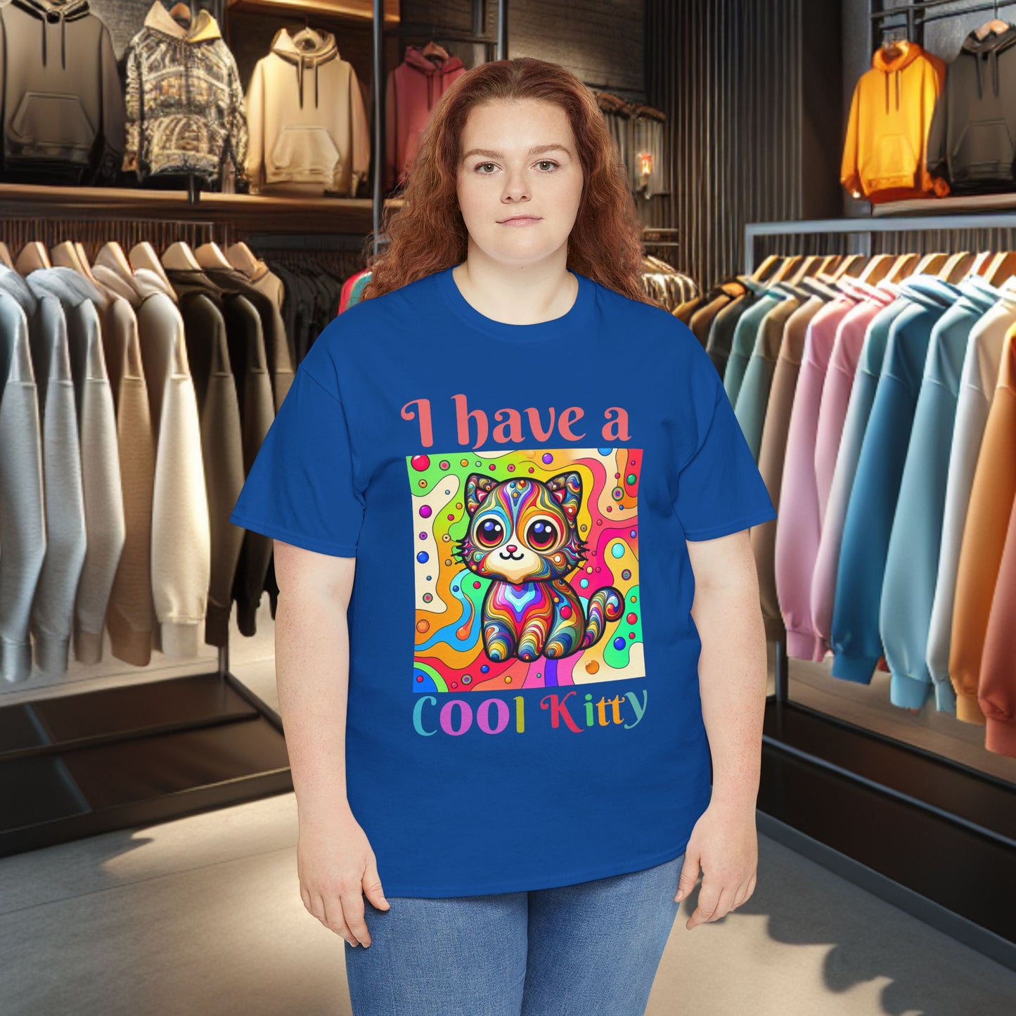 Cool Kitty Heavy Cotton Tee | Cat Lover Gift | Colorful Fun Shirt | Cute Animal Apparel | Perfect for Birthdays & Pet Lovers