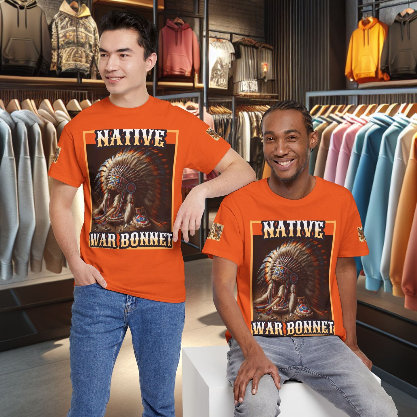 Unisex Cotton Tee - Native War Bonnet -Heavy Cotton Tee-