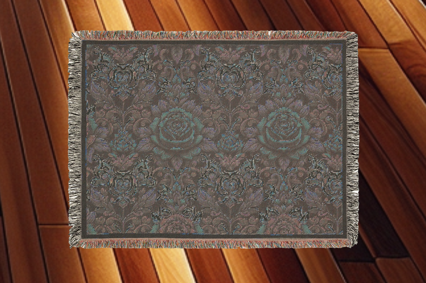 Blanket 80"x60", 60" x 50" - Rose Garden- Woven Blanket with Fringe