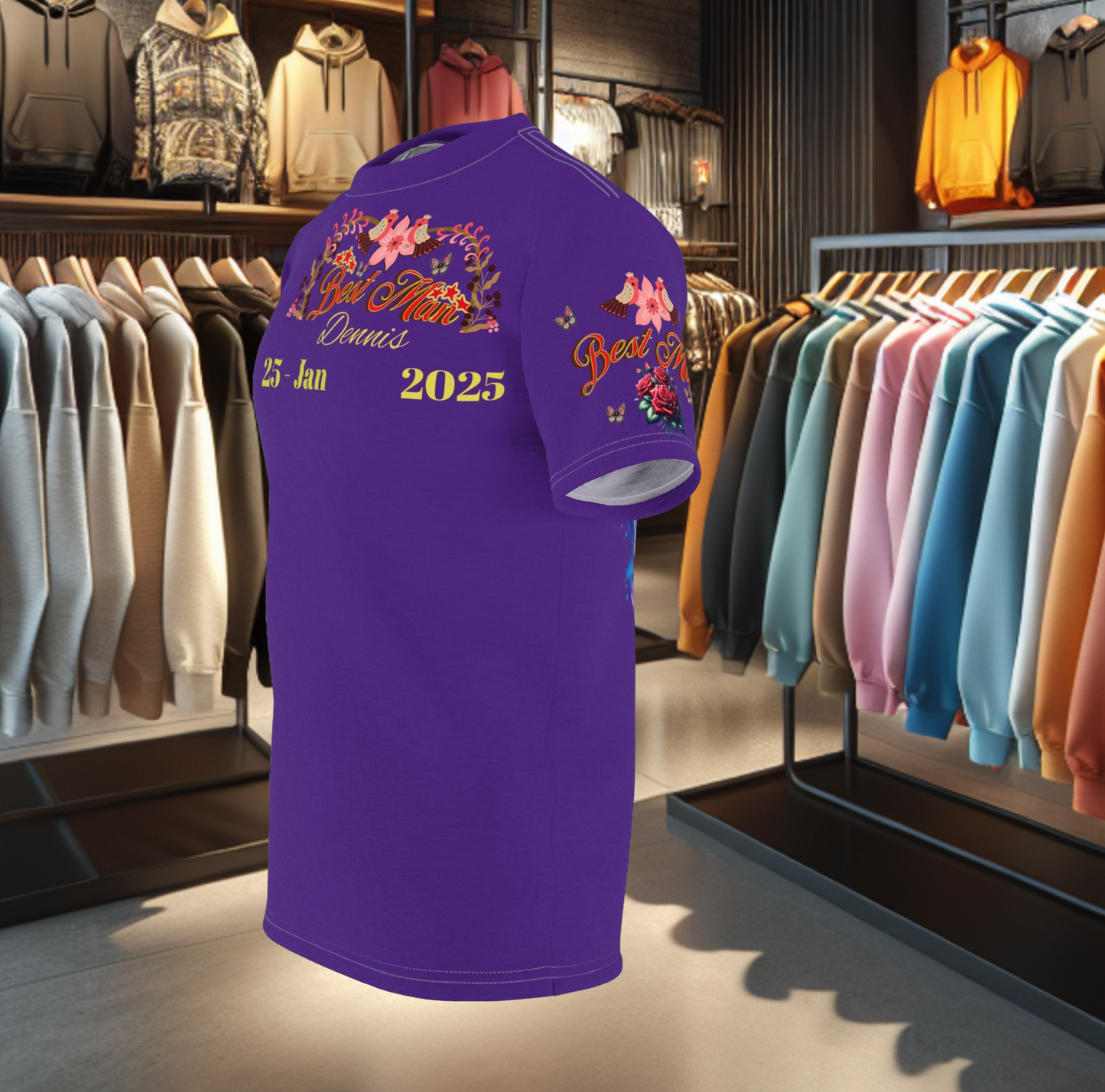 Personalized Best Man mens Graphic Cut & Sew Purple Tee - Bridal Party