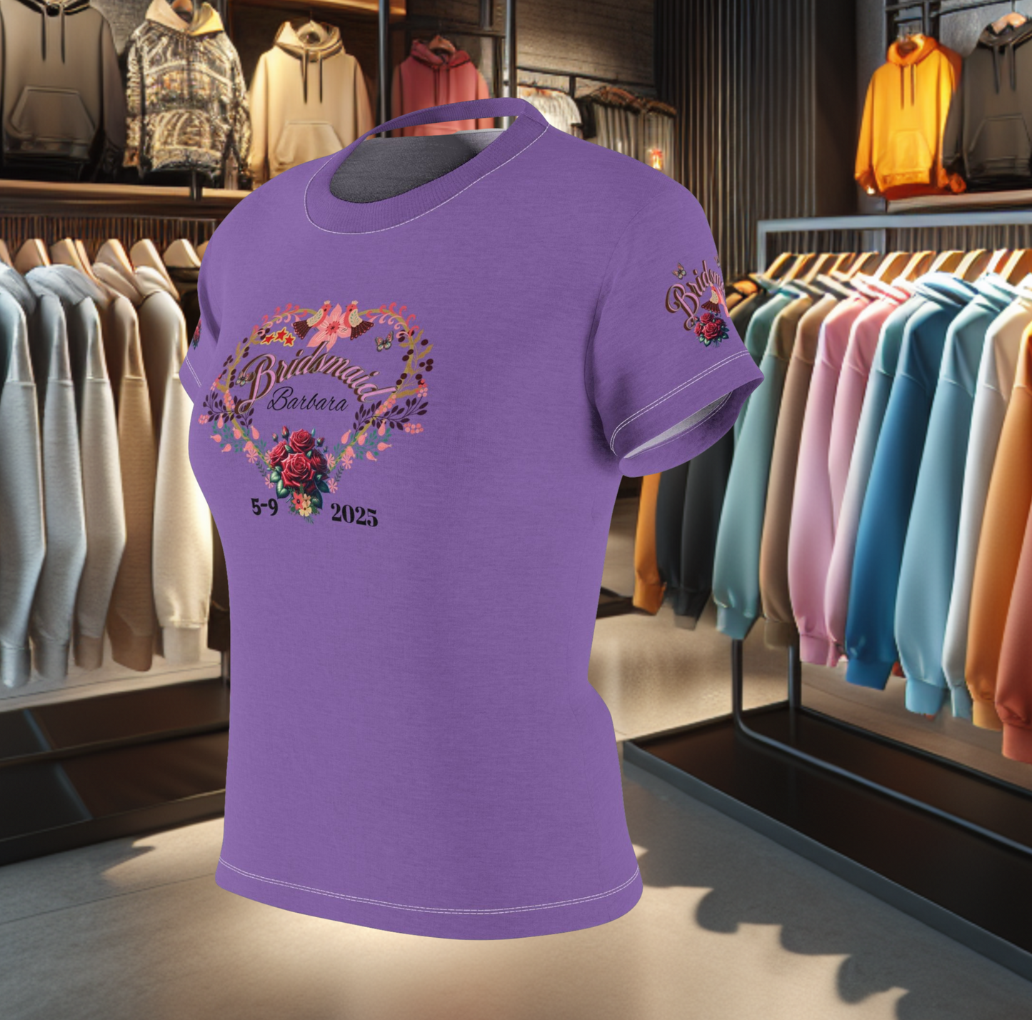 Personalized Bridesmaids Women's Graphic Cut & Sew Purple Tee - Bridal Party
