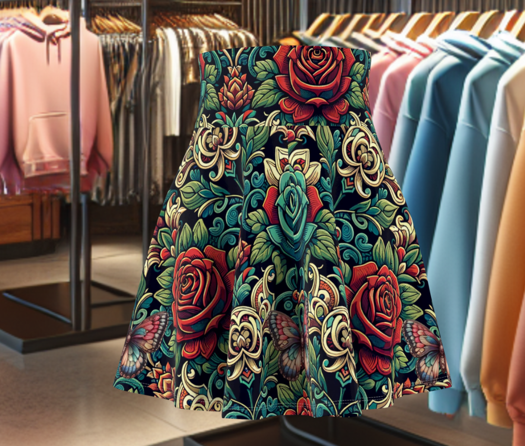 Skater Skirt - Roses & Butterflies Vintage Style for Women