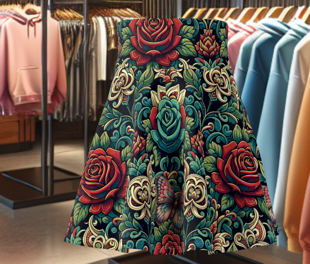 Skater Skirt - Roses & Butterflies Vintage Style for Women