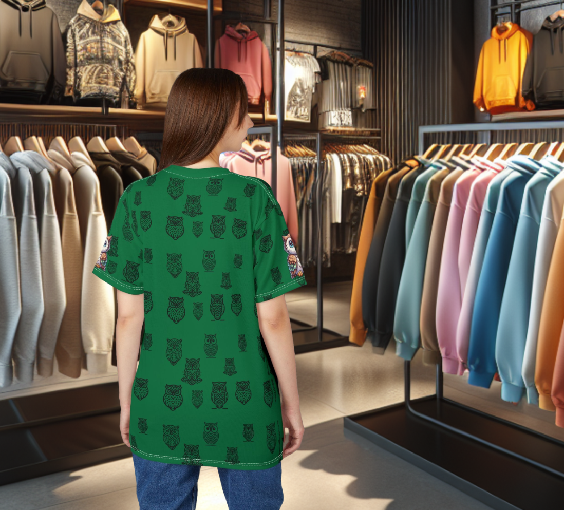 Adorable Owl Print Women's Tee Green - Cute Owl Shirt for Animal Lovers s - 3X