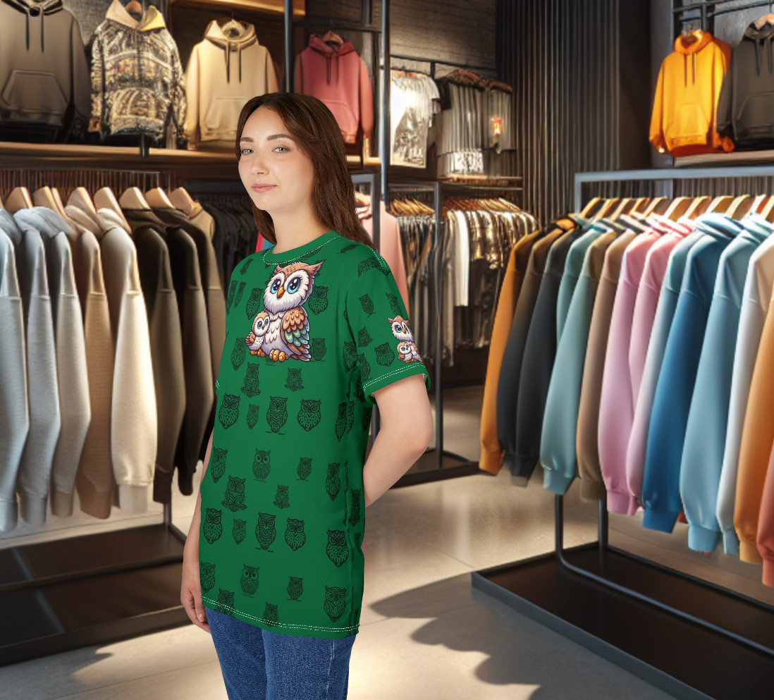 Adorable Owl Print Women's Tee Green - Cute Owl Shirt for Animal Lovers s - 3X