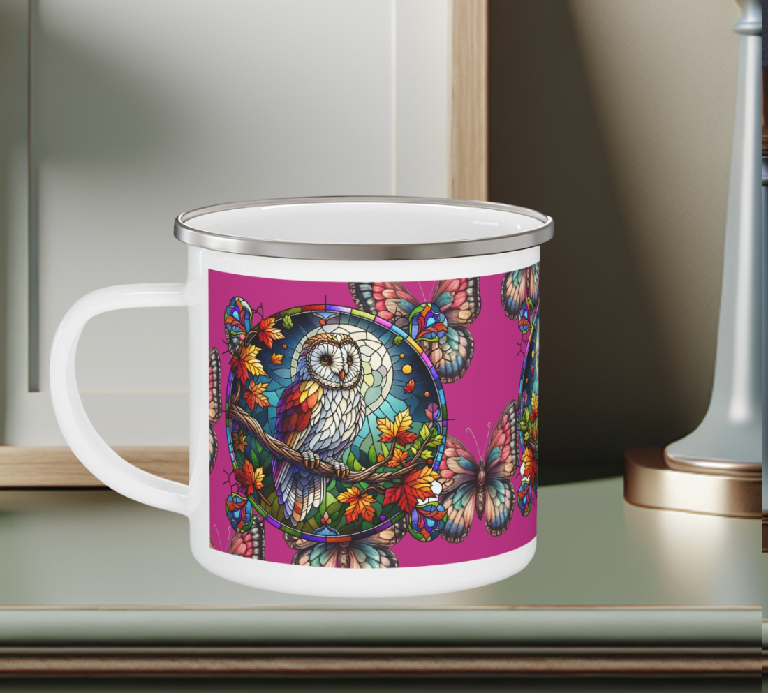 Enamel Camping Mug - Stain Glass Owl