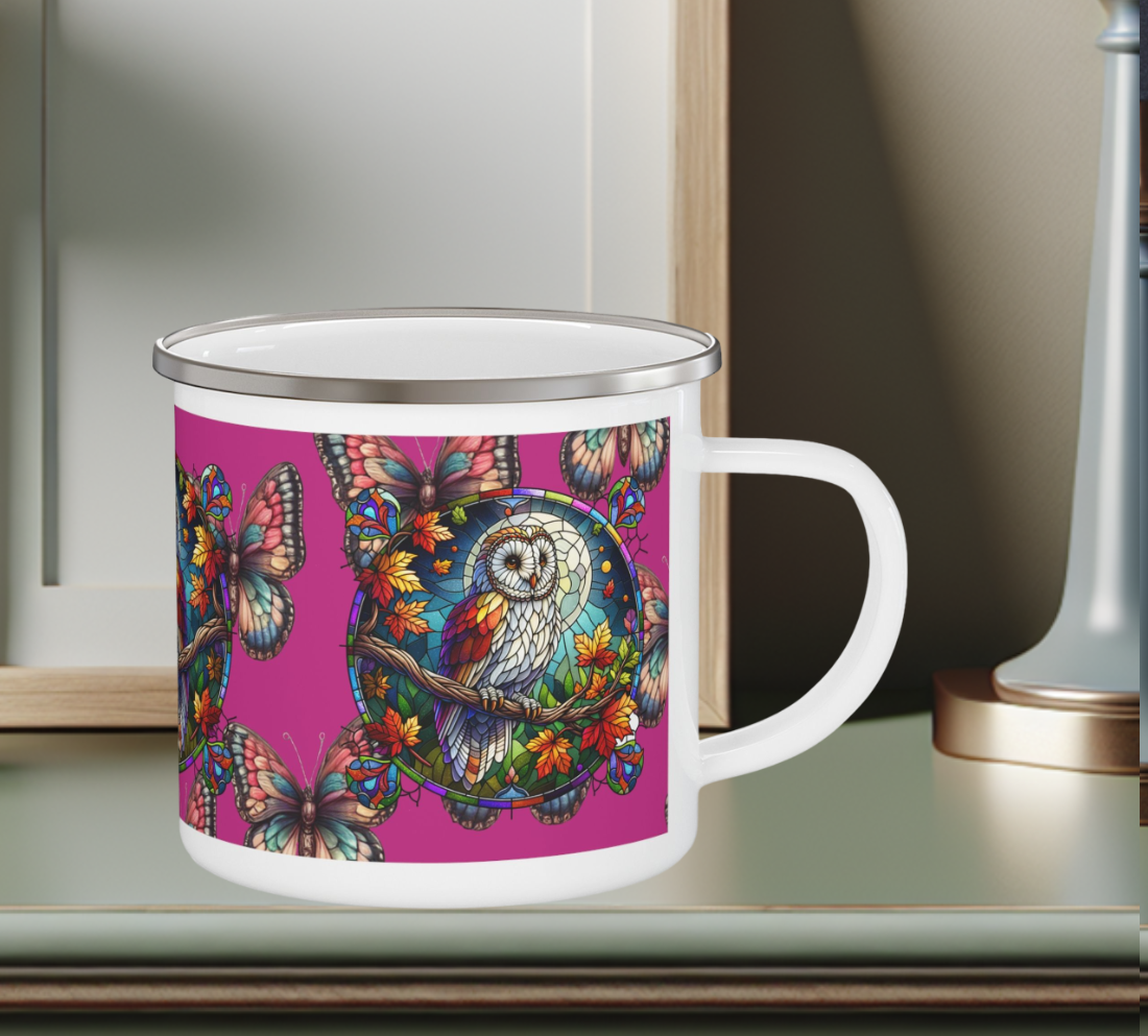 Enamel Camping Mug - Stain Glass Owl