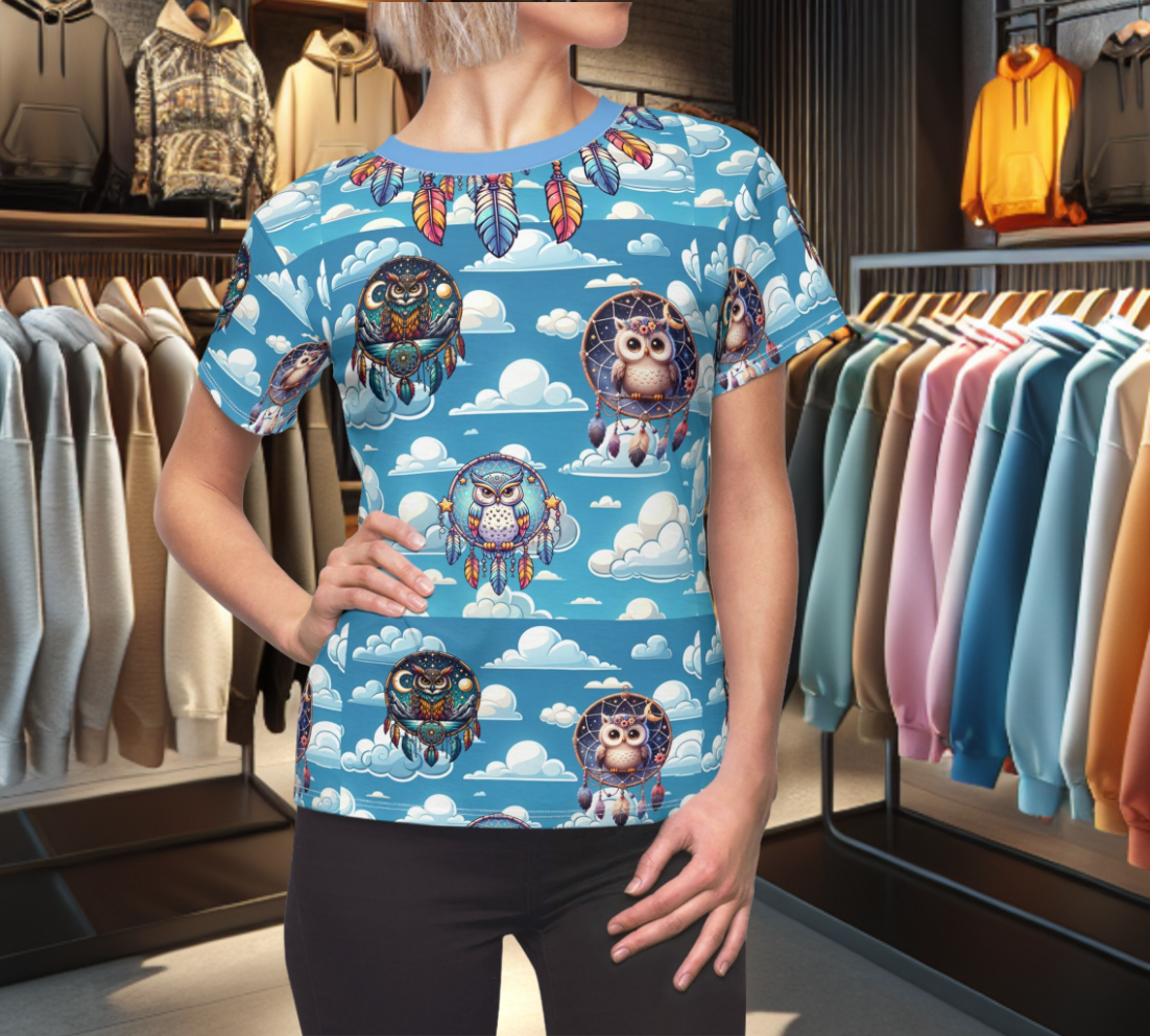 Graphic Women's Tee - Dreamcatchers Owls in the Clouds