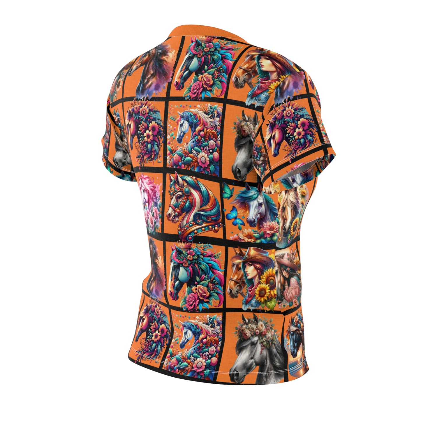 Women's Graphic Tee - Horse Heads Orange Design