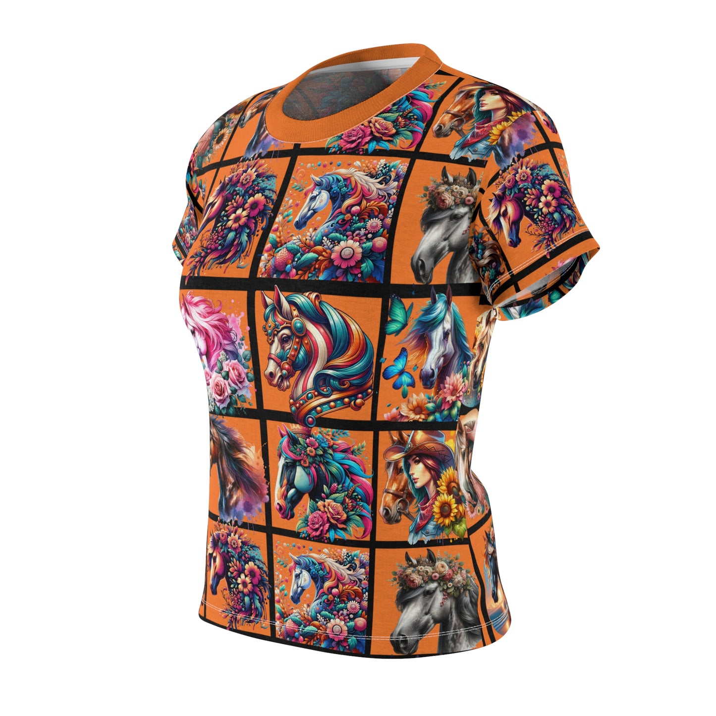 Women's Graphic Tee - Horse Heads Orange Design