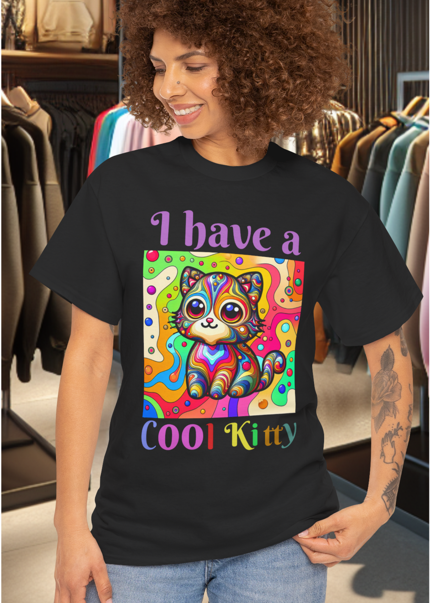 Cool Kitty Heavy Cotton Tee | Cat Lover Gift | Colorful Fun Shirt | Cute Animal Apparel | Perfect for Birthdays & Pet Lovers