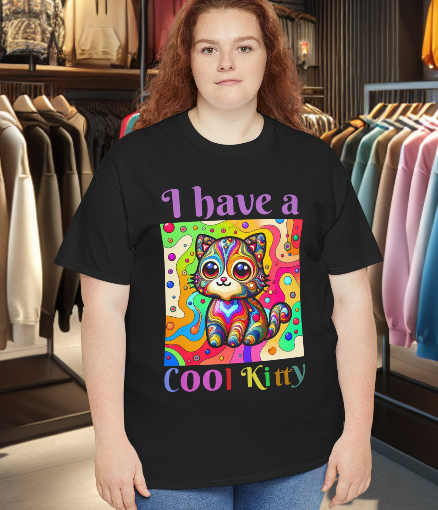 Cool Kitty Heavy Cotton Tee | Cat Lover Gift | Colorful Fun Shirt | Cute Animal Apparel | Perfect for Birthdays & Pet Lovers