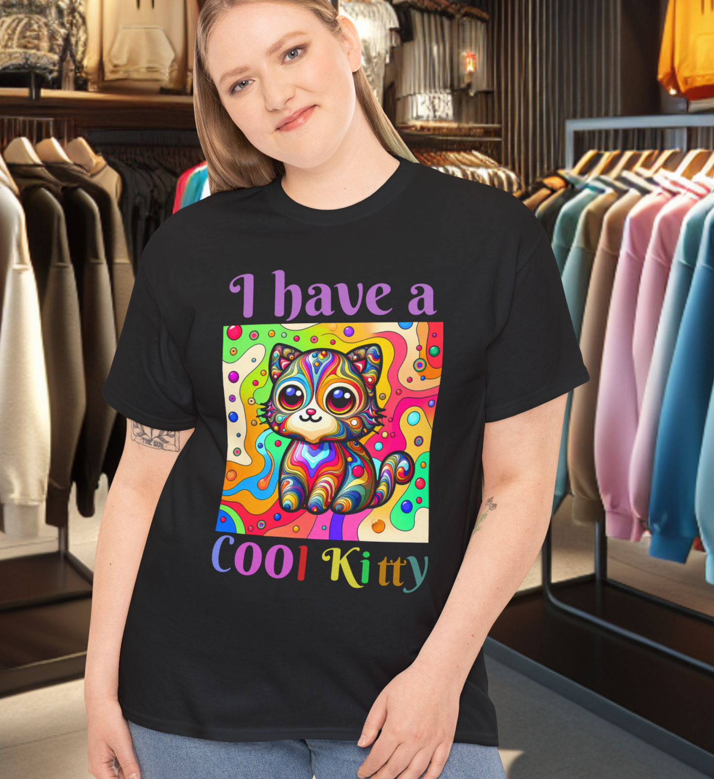 Cool Kitty Heavy Cotton Tee | Cat Lover Gift | Colorful Fun Shirt | Cute Animal Apparel | Perfect for Birthdays & Pet Lovers