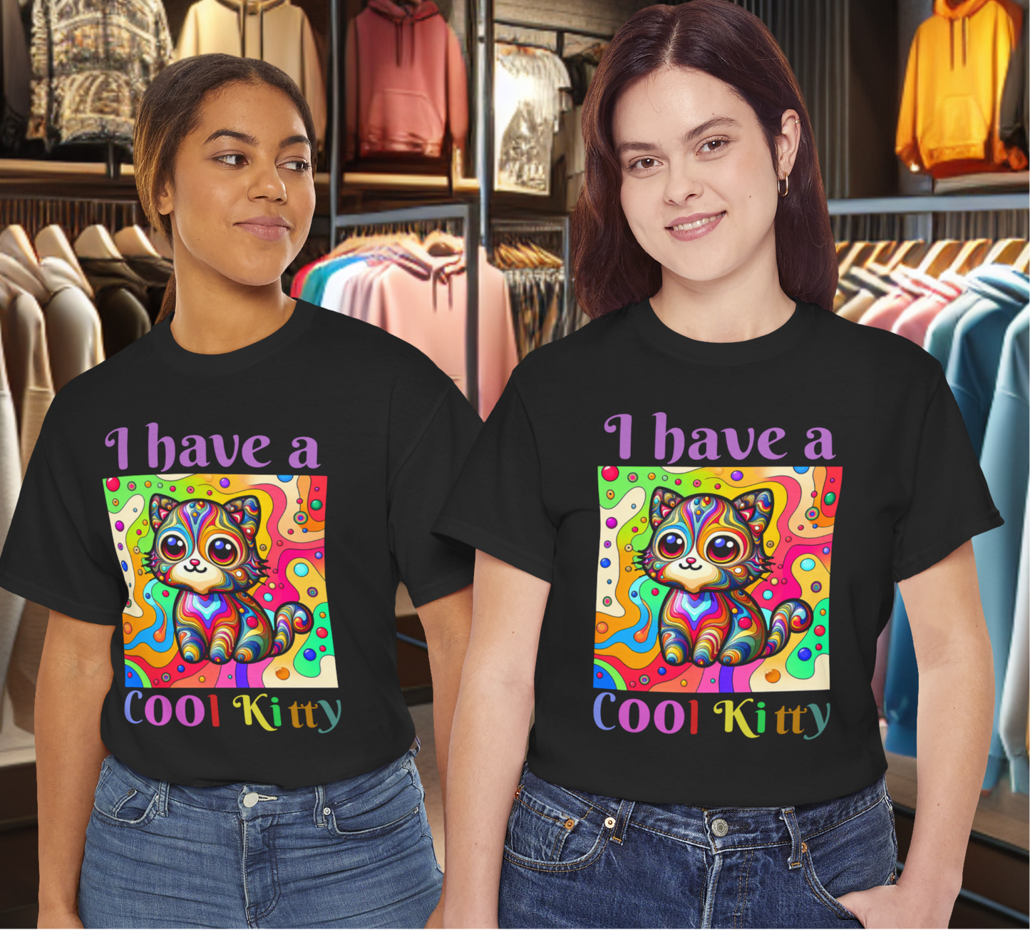 Cool Kitty Heavy Cotton Tee | Cat Lover Gift | Colorful Fun Shirt | Cute Animal Apparel | Perfect for Birthdays & Pet Lovers
