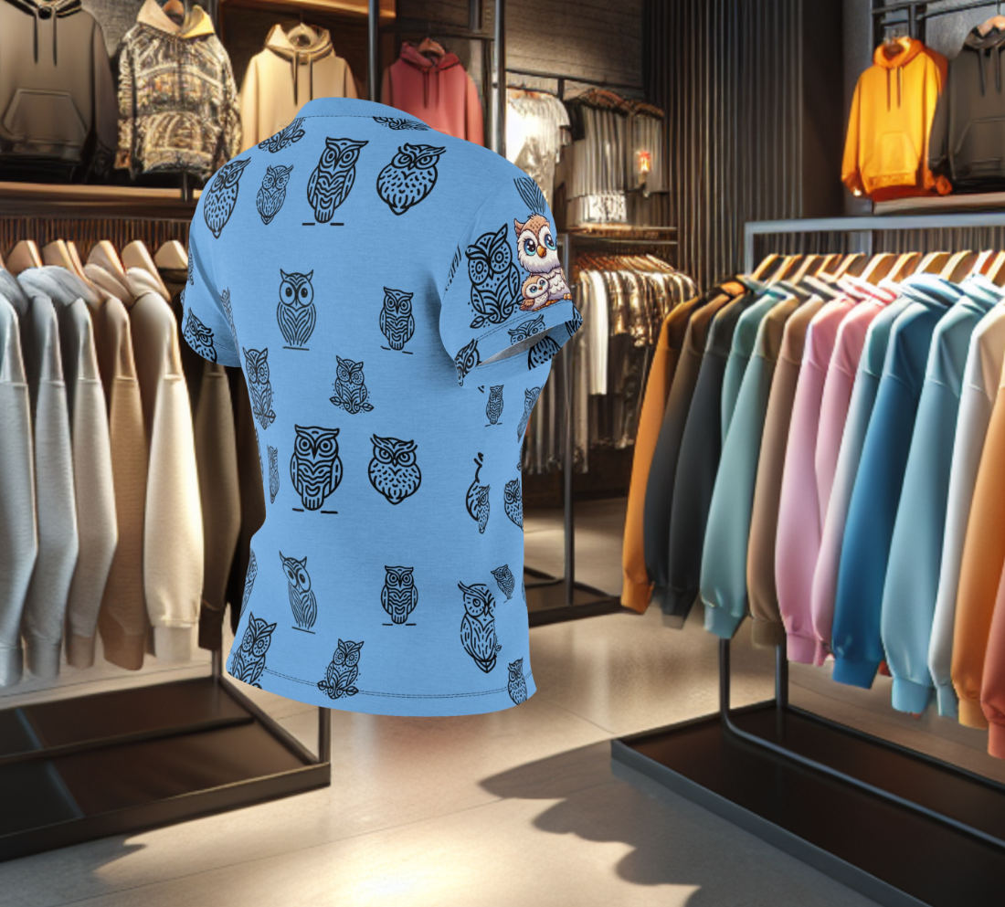 Adorable Owl Print Women's Blue Tee - Cute Owl Shirt for Animal Lovers