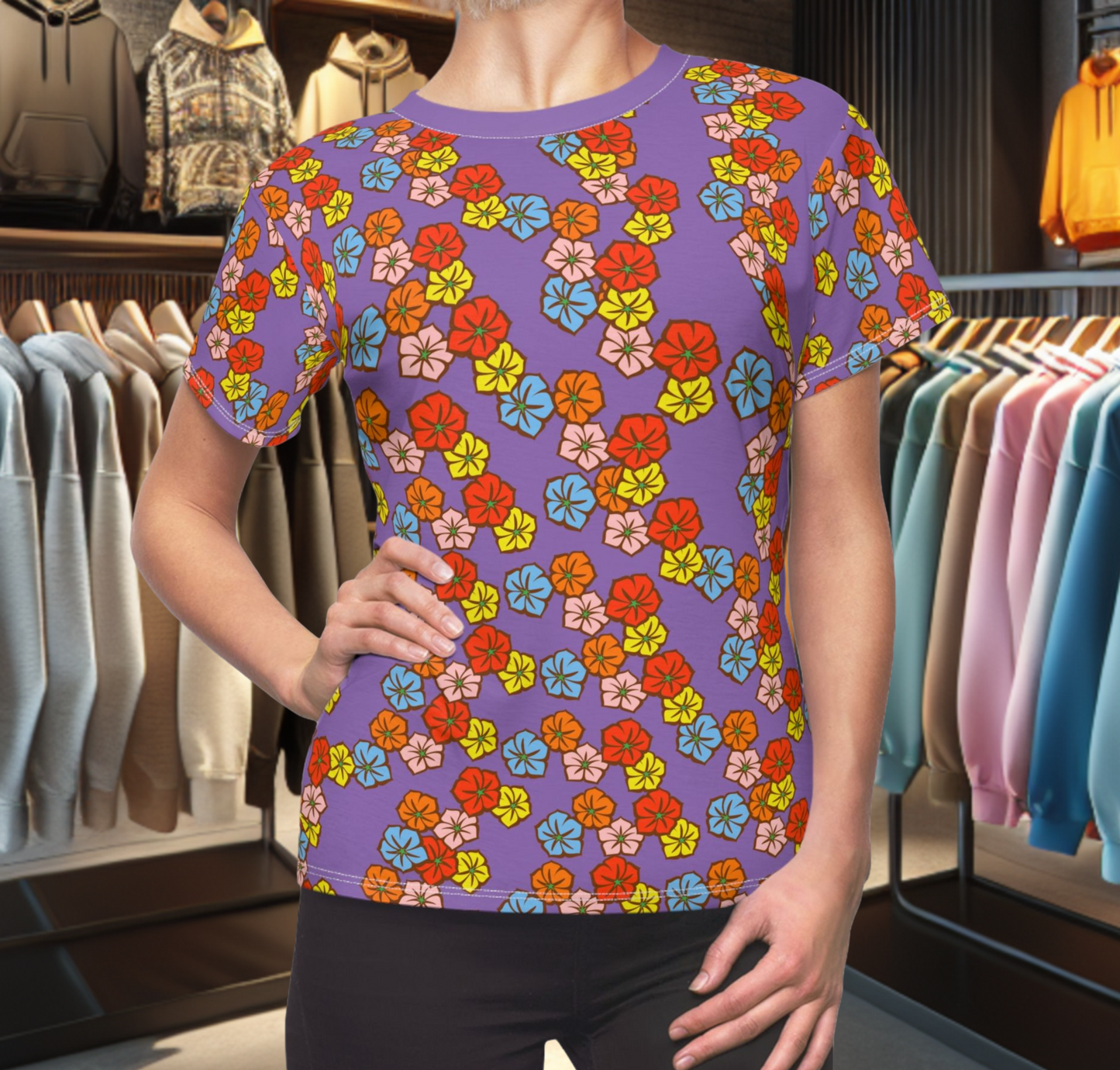 Women's Purple Tee - Floral Print, Cute Summer Top, Festival Fashion