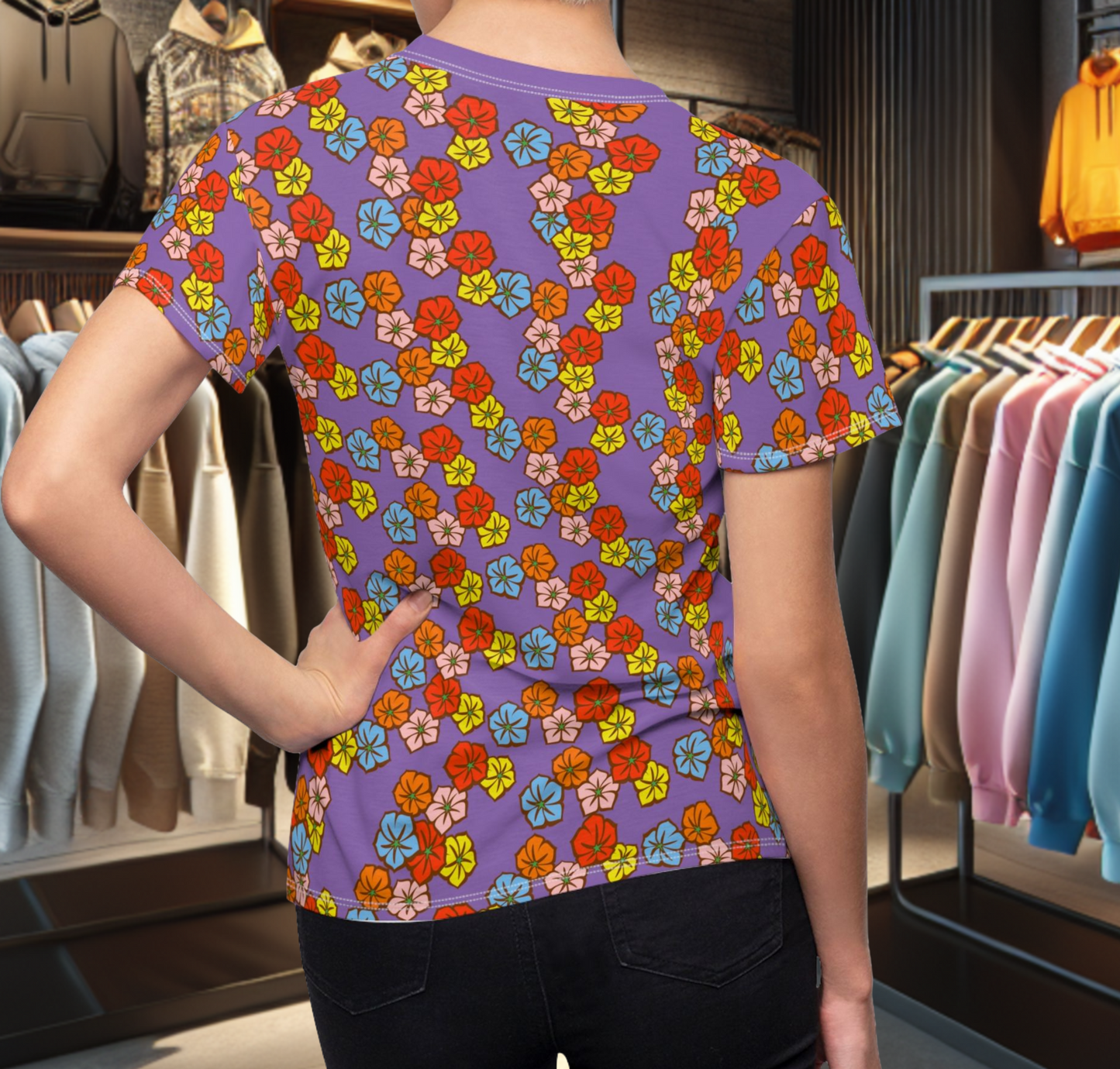 Women's Purple Tee - Floral Print, Cute Summer Top, Festival Fashion