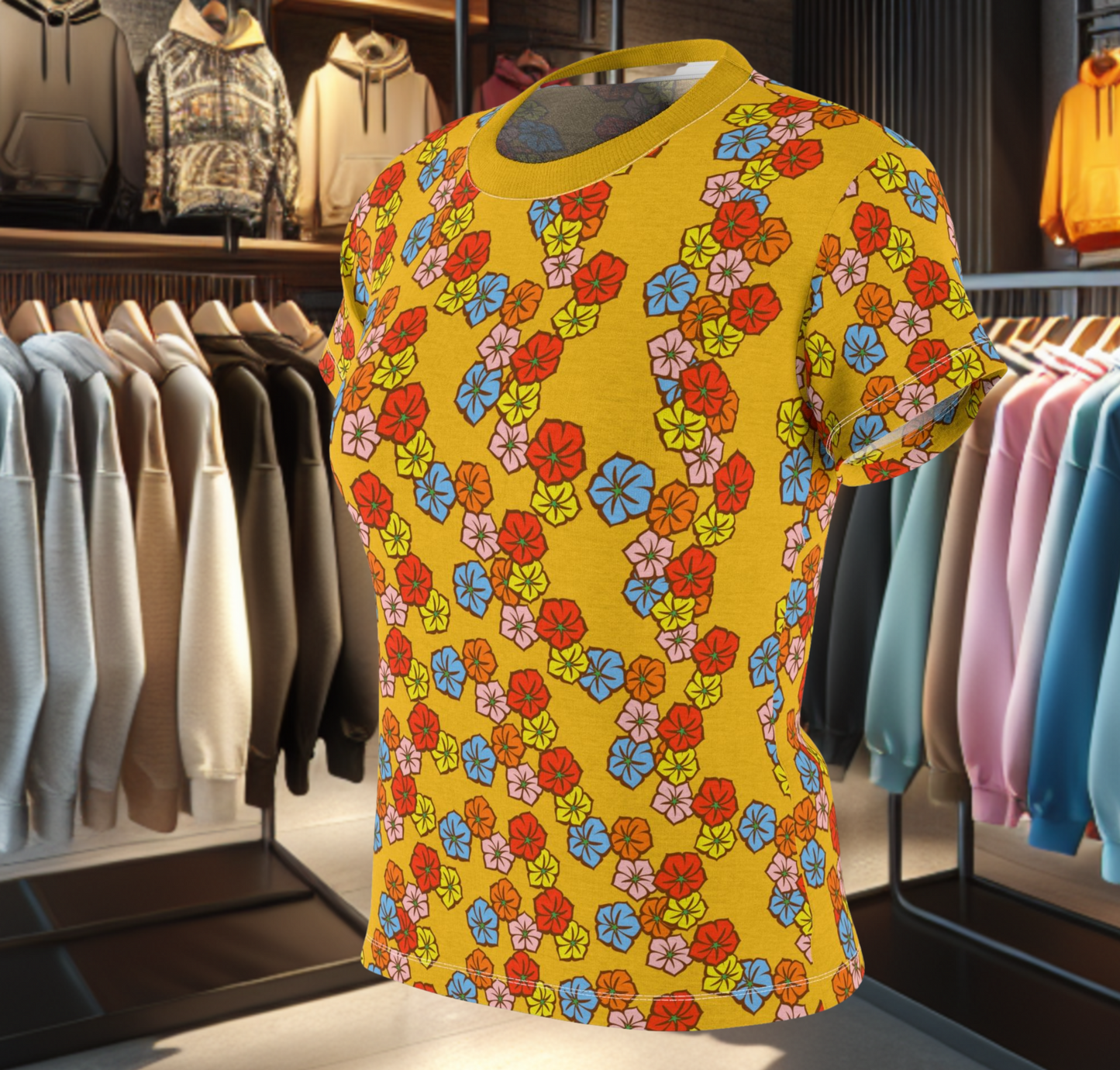 Women's Yellow Tee - Floral Print, Cute Summer Top, Festival Fashion