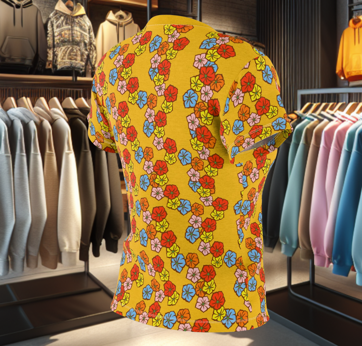 Women's Yellow Tee - Floral Print, Cute Summer Top, Festival Fashion