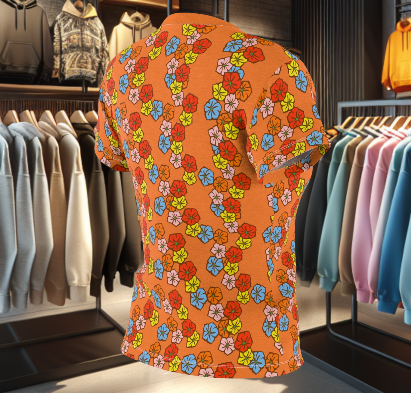 Women's Orange Tee - Floral Print, Cute Summer Top, Festival Fashion