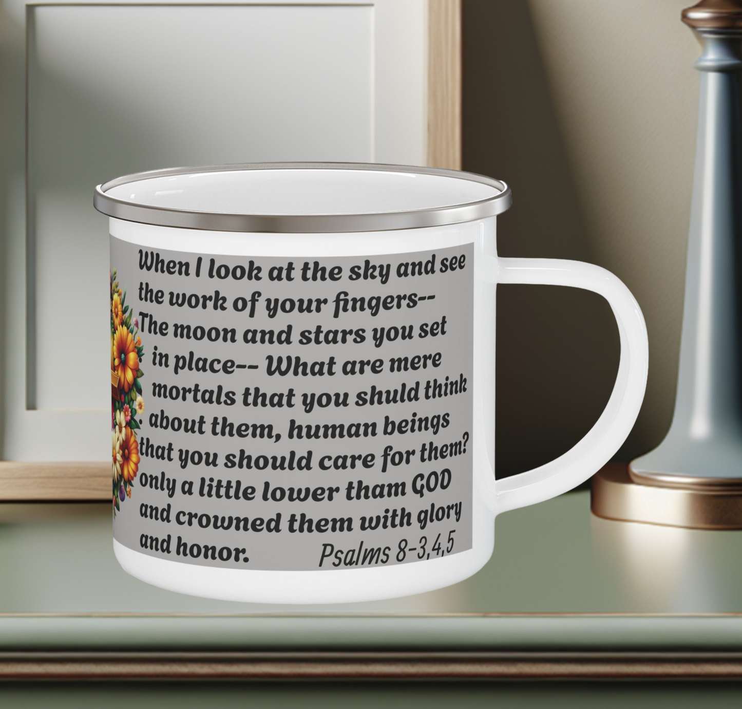 Enamel Mug - Psalms 8-3,4,5 crowned them with glory and honor
