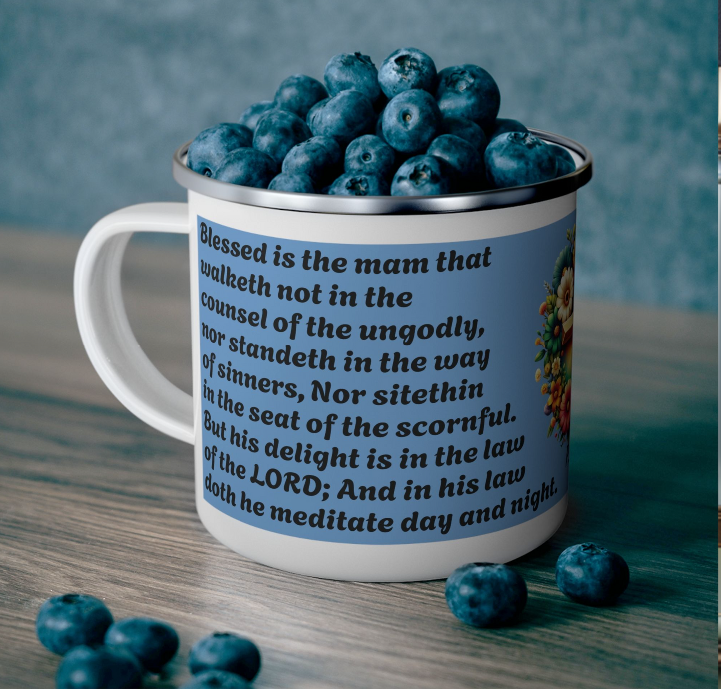 Enamel Mug Blue - Psalms 1-1 Walketh not with the ungodly.