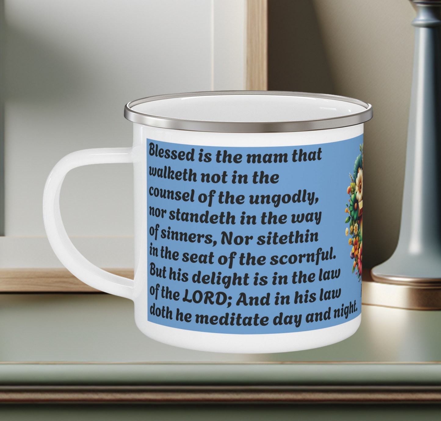 Enamel Mug Blue - Psalms 1-1 Walketh not with the ungodly.