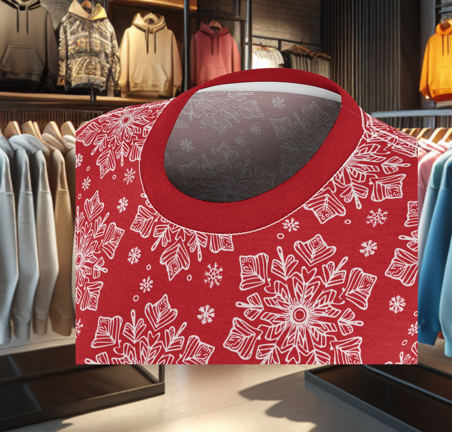 Women's Festive Red Tee - with a Snowflake Print Winter Top