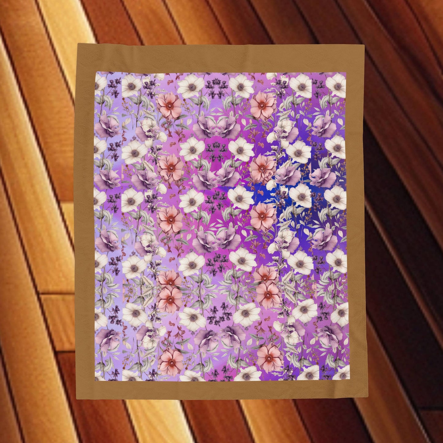 Plush Blanket - Floral with Purple Background and Gold Border
