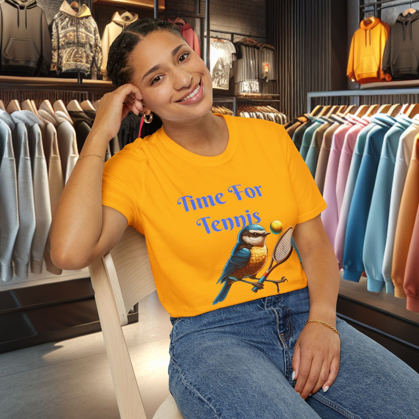 Blue Bird Playing Tennis Unisex T-Shirt - Time ForTennis