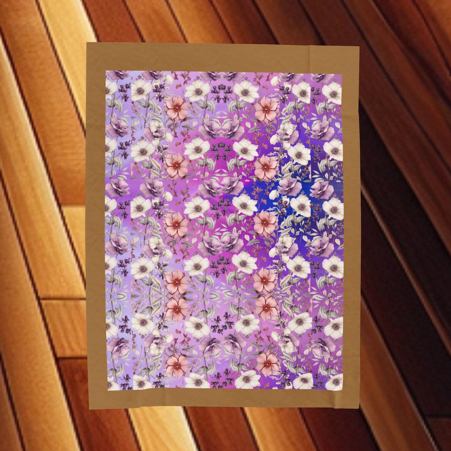 Plush Blanket - Floral with Purple Background and Gold Border