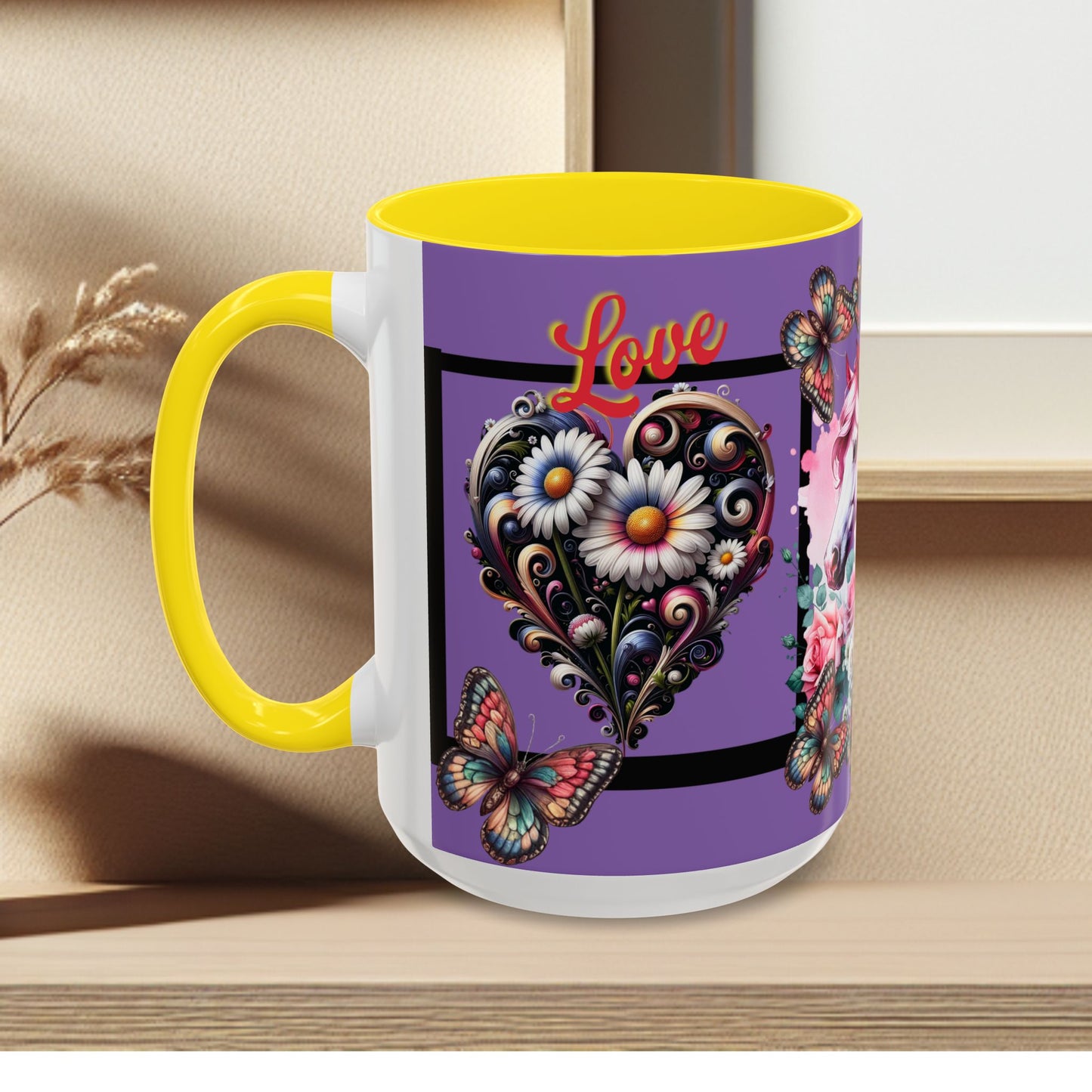 Love Coffee Mug - Vibrant Heart & Horse- Design, 11oz & 15oz