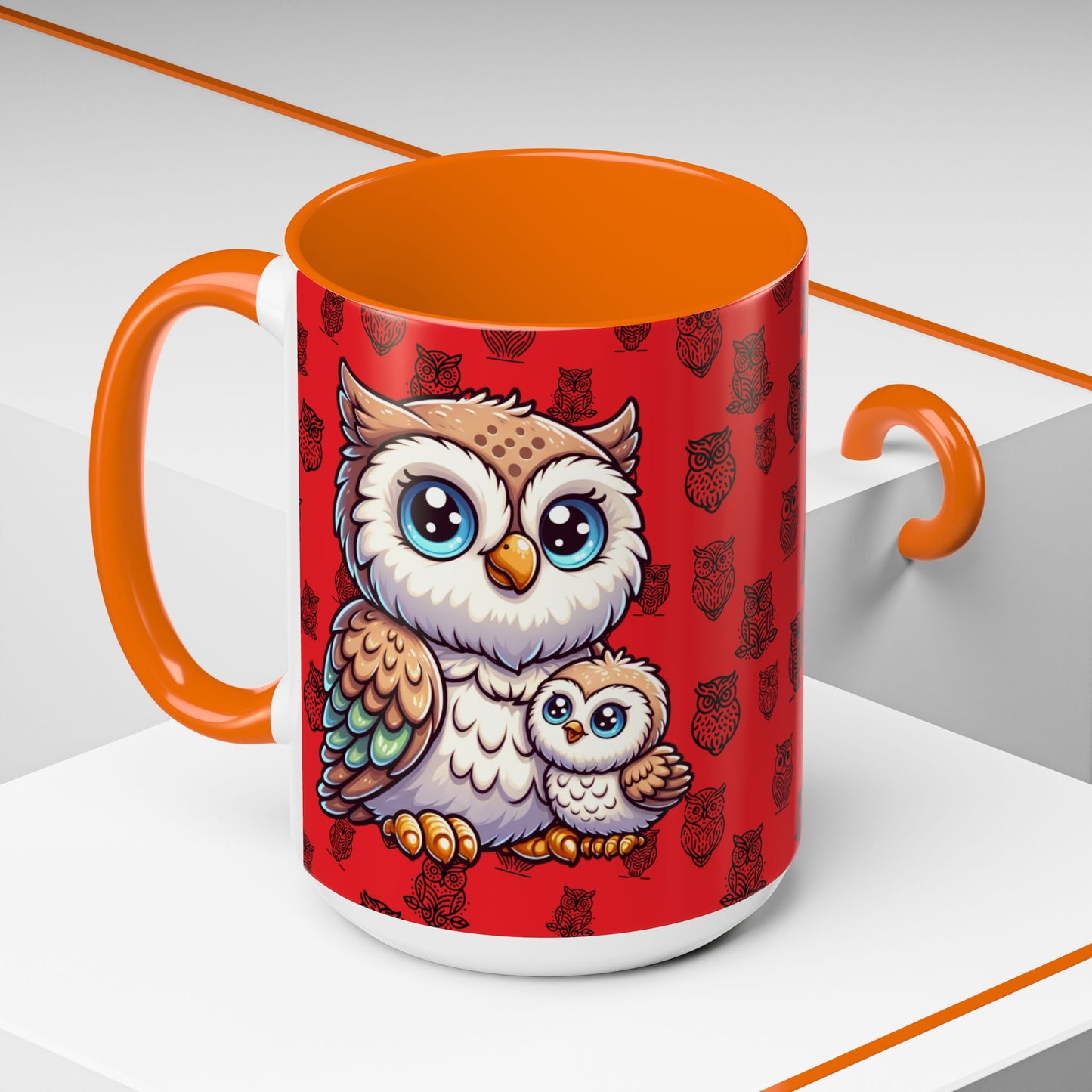 Red Coffee Mug - Owl Family - Colorful Inspirational Owl Design