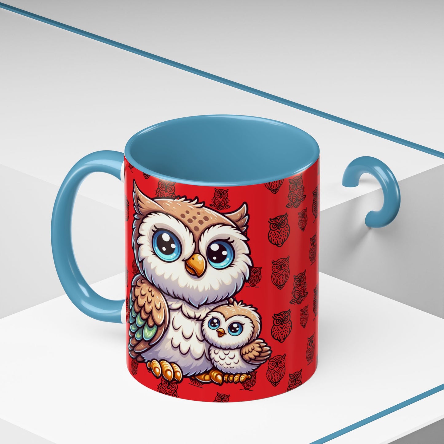 Red Coffee Mug - Owl Family - Colorful Inspirational Owl Design