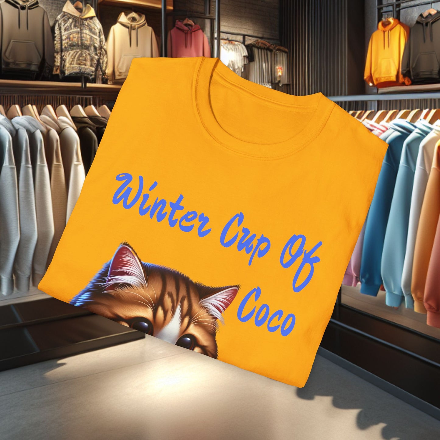 a Cat Sipping on a Cup Of Coco Unisex T-Shirt - Winter Coco