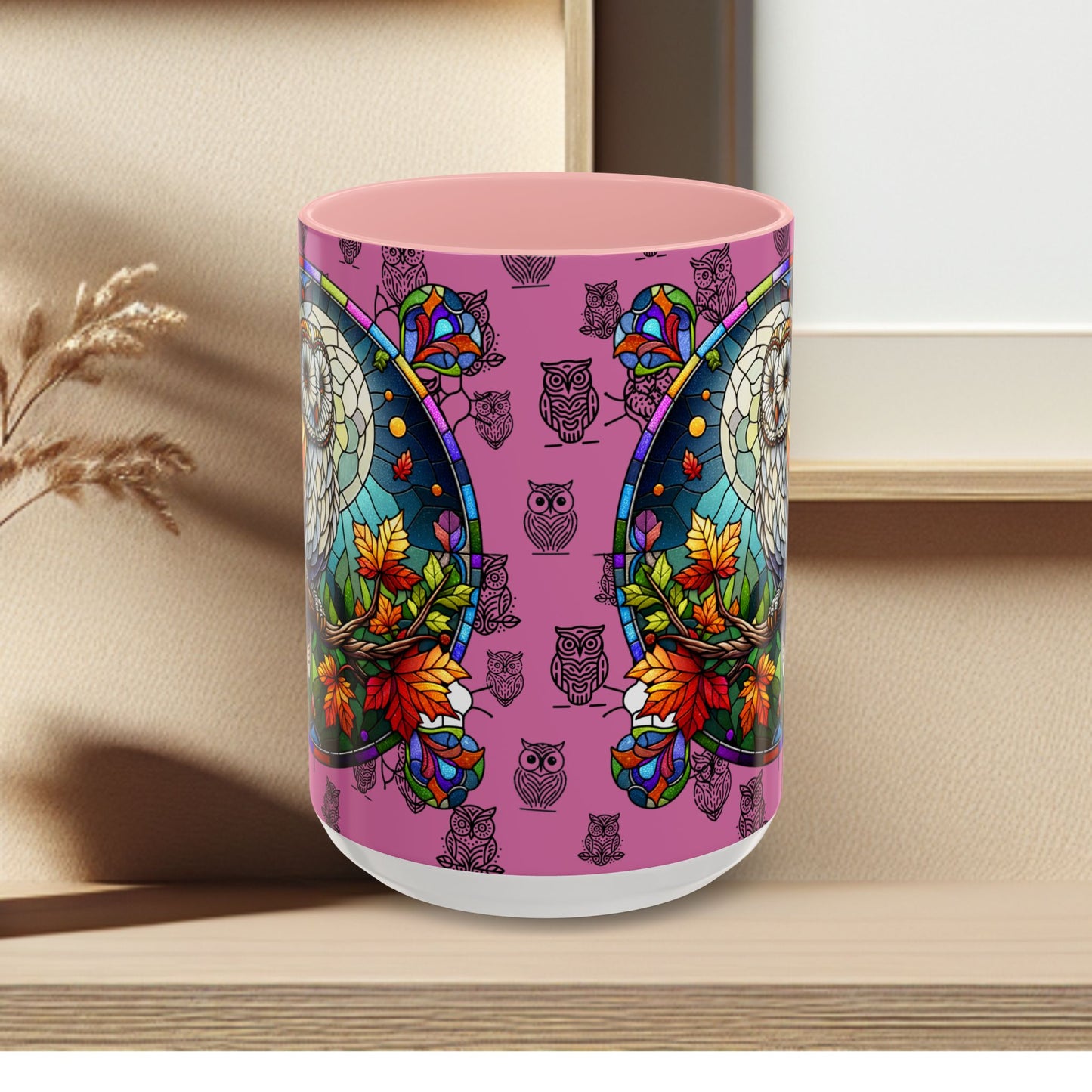Coffee Mug -Colorful Stain Glass Owl Design