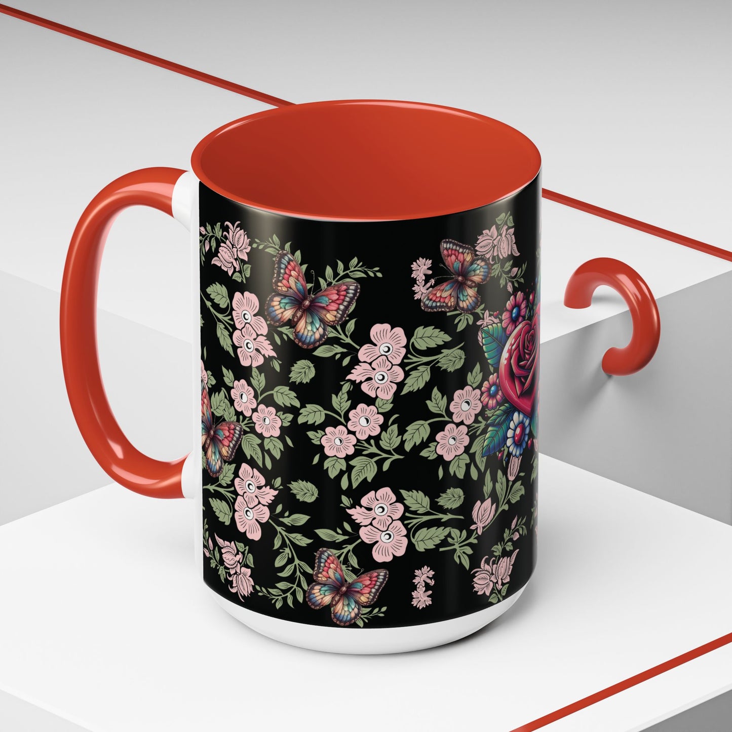 Floral Coffee Mug Black