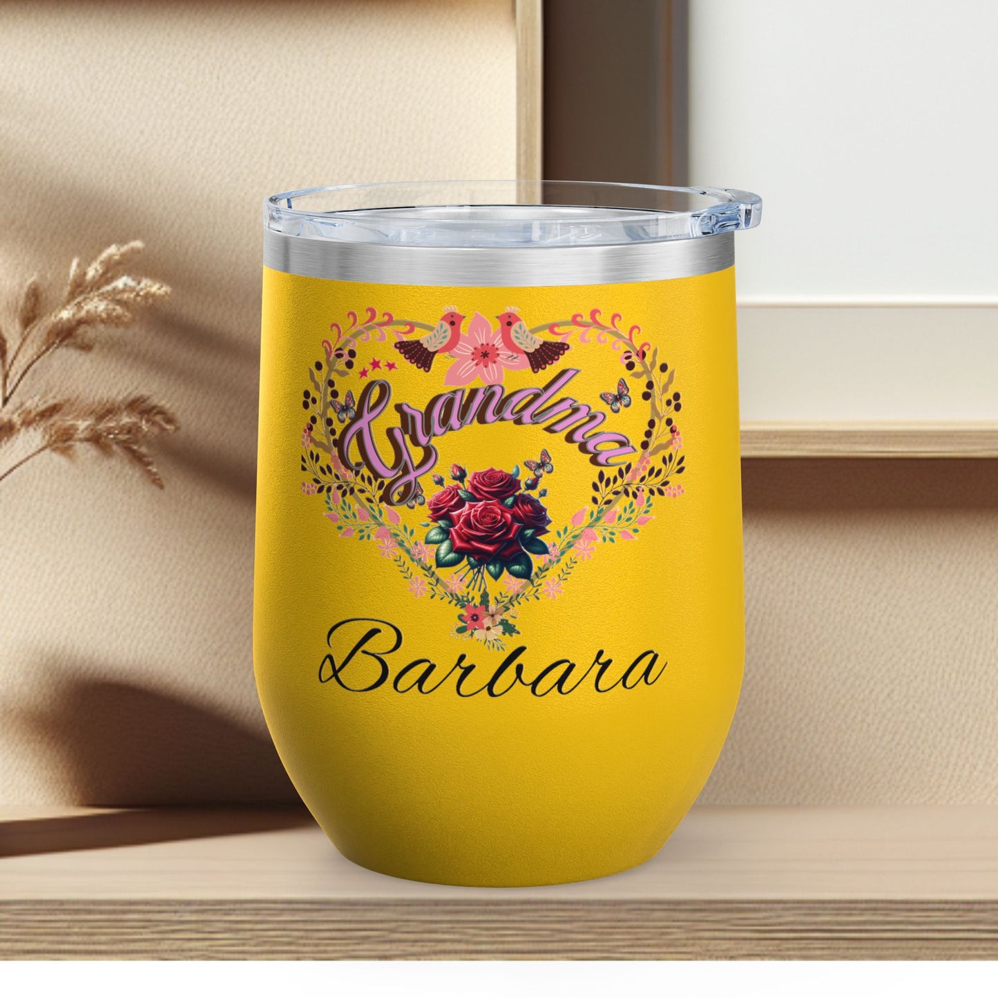 Personalized Grandma’s Wine Tumbler - 12oz Floral Heart Design