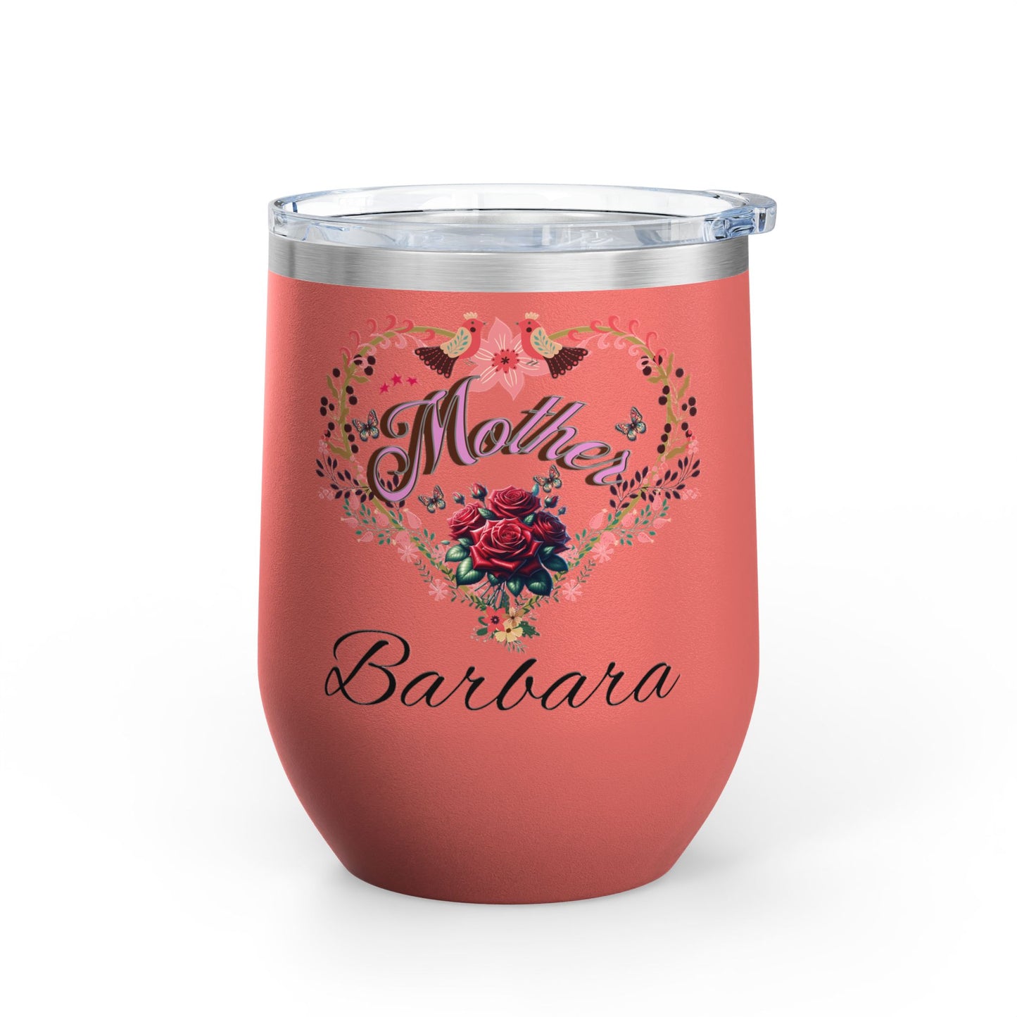 Personalized Mother’s Wine Tumbler - 12oz Floral Heart Design